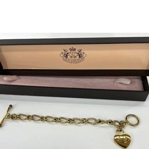 Juicy Couture Gold Tone Link Charm Bracelet with Heart - Toggle Closure 7.5"